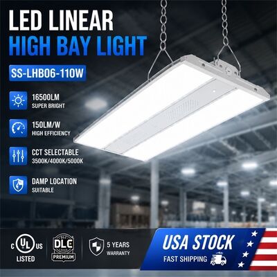 Luz Linear Highbay LED de 300W CCT Selecionável Potência 45000lm UL DLC Premium Anti-Corrosão WF1 para Armazém Ginásio Fábrica